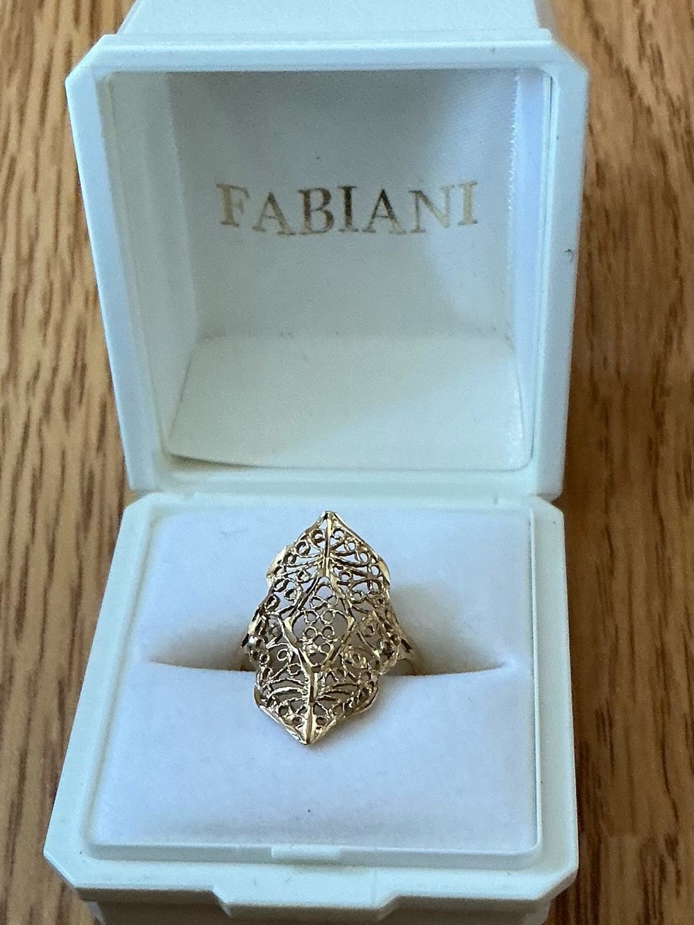 Vintage Italian Fabiani 14K Yellow Gold Filigree Ring Size 7  In Original Box